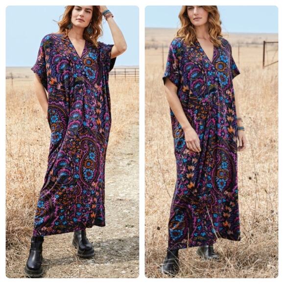 Peruvian Connection Paisley Thebes Dress Caftan Purple Womens Size M/L - Picture 1 of 6